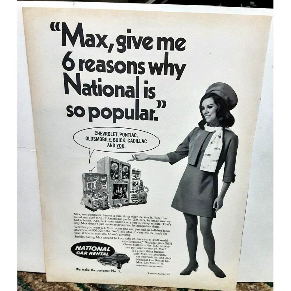 1970 National Car Rental Woman General Motors GM Original Print Ad